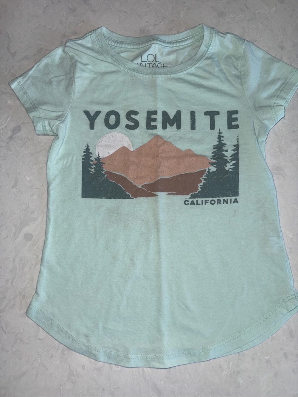 L.O.L. Vintage Yosemite Graphic Tee - Mint with Rust and Dark Teal Print